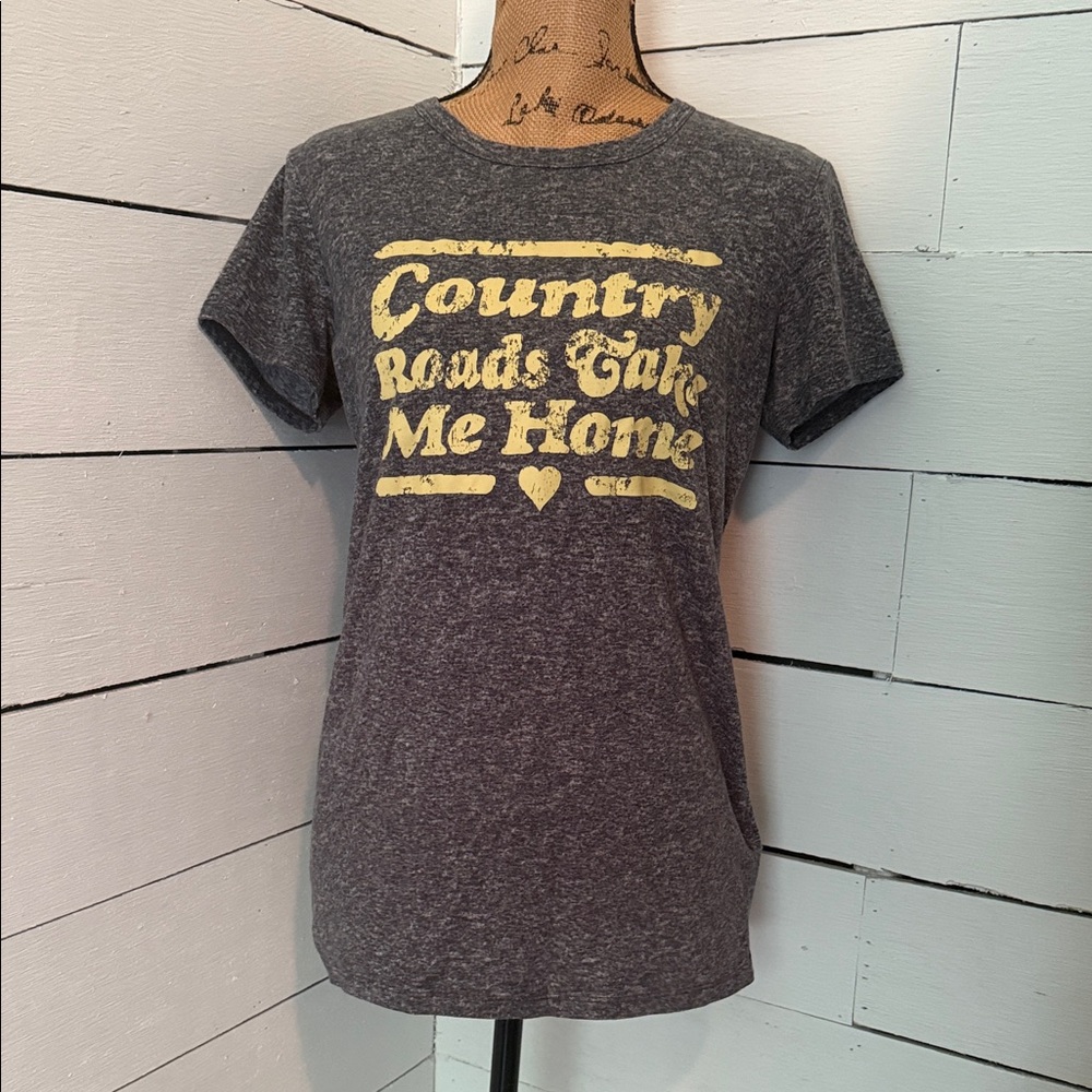 LuLaRoe Gray and Yellow Country Roads WV Graphic Tee